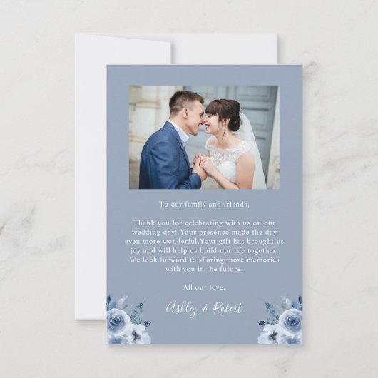 Boho Dusty Blueフローラモダンアー結婚チの写真 サンキューカード (裏面)
