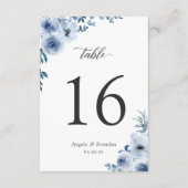 Boho Dusty Blueフローラ結婚のテーブル番号カード 出欠カード (裏面)