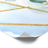 Boho Dusty Blueフローラ金ゴールドフレーム結婚の歓迎 ポスター (角)