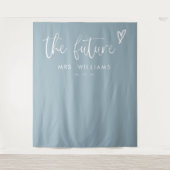 Boho Dusty Blueブライダルシャワーフォトブース背景 タペストリー (正面)