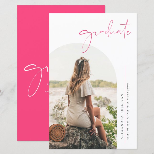 Boho Dusty BlueミニマリストArch写真卒業 (正面/裏面)