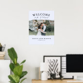Boho Dusty Blueモダンの結婚Welcome Photo Sign ポスター (ホームオフィス)