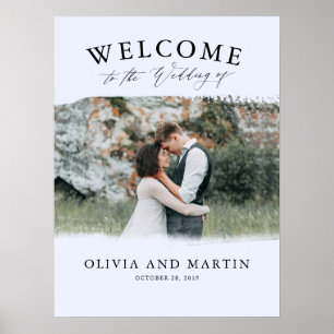 Boho Dusty Blueモダンの結婚Welcome Photo Sign ポスター