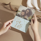 Boho Dusty Blue私たち救のデータスフェイク金ゴールドと葉 シーズンカード