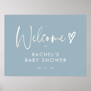 Boho Dusty Blue Baby Showerウェルカムサイン ポスター