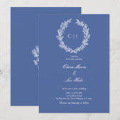 Boho Dusty Blue Botanical Wreath Wedding 招待状 (正面/裏面)