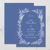 Boho Dusty Blue Botanical Wreath Wedding 招待状 (正面/裏面)