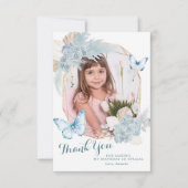 Boho Dusty Blue Butterfly 1st Birthday with photo サンキューカード (正面)
