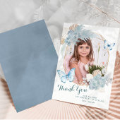Boho Dusty Blue Butterfly 1st Birthday with photo サンキューカード
