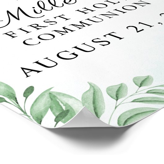 Boho Dusty Blue Eucalyptus Communion Welcome ポスター (角)