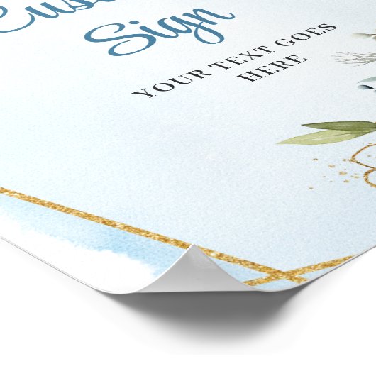 Boho Dusty Blue Eucalyptus Custom DIY Wedding Sign ポスター (角)