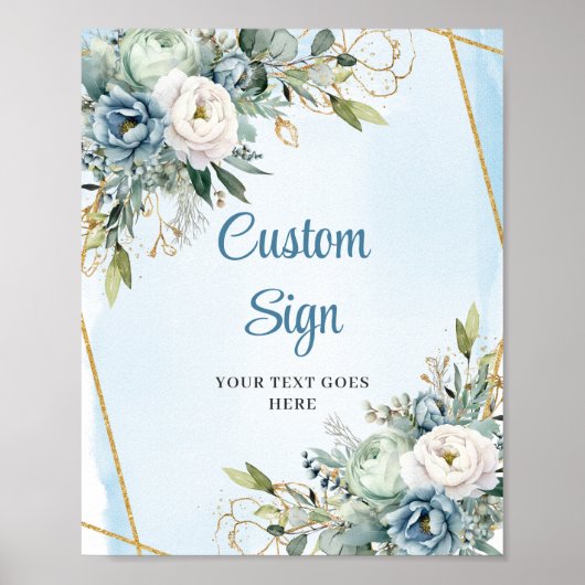Boho Dusty Blue Eucalyptus Custom DIY Wedding Sign ポスター (正面)