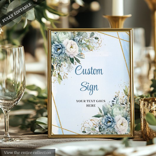 Boho Dusty Blue Eucalyptus Custom DIY Wedding Sign ポスター