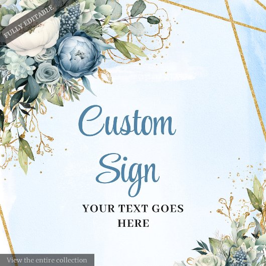 Boho Dusty Blue Eucalyptus Custom DIY Wedding Sign ポスター