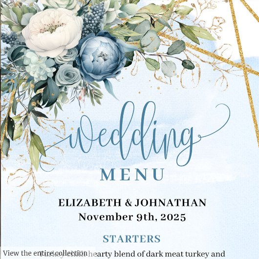 Boho Dusty Blue Eucalyptus Floral Wedding Menu メニュー