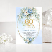 Boho Dusty Blue Floral 60th Birthday Invitation 招待状