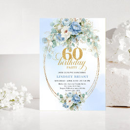 Boho Dusty Blue Floral 60th Birthday Invitation 招待状