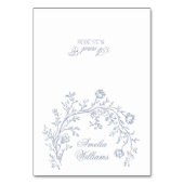 Boho Dusty Blue Floral Boho Wedding Place Cards テーブルナンバー (正面)