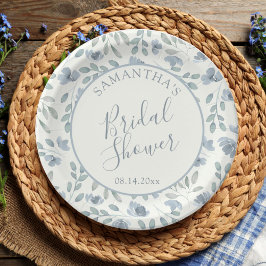 Boho Dusty Blue Floral Bridal Shower ペーパープレート