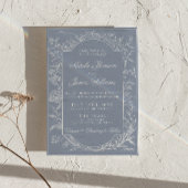 Boho Dusty Blue Floral Classy All In One Wedding 招待状