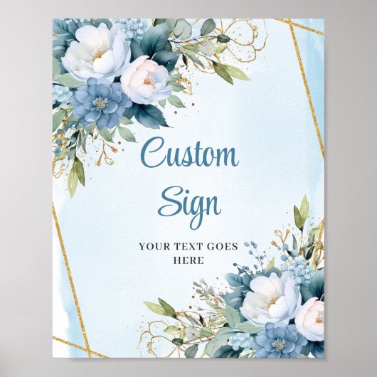 Boho Dusty Blue Floral Custom DIY Wedding Sign ポスター (正面)