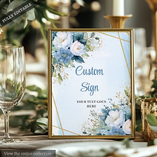 Boho Dusty Blue Floral Custom DIY Wedding Sign ポスター