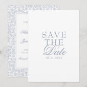 Boho Dusty Blue Floral Fancy Botanical Wedding  セーブザデート (正面/裏面)