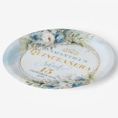 Boho Dusty Blue Floral Gold Custom Name Plates ペーパープレート (アングル)