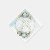Boho Dusty Blue Floral Gold Quinceañera Napkins スタンダードカクテルナプキン (角)