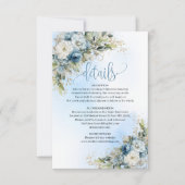 Boho Dusty Blue Floral Gold Wedding Details Card 出欠カード (正面)