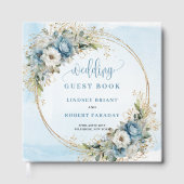 Boho Dusty Blue Floral Gold Wedding Sign In ゲストブック (正面)
