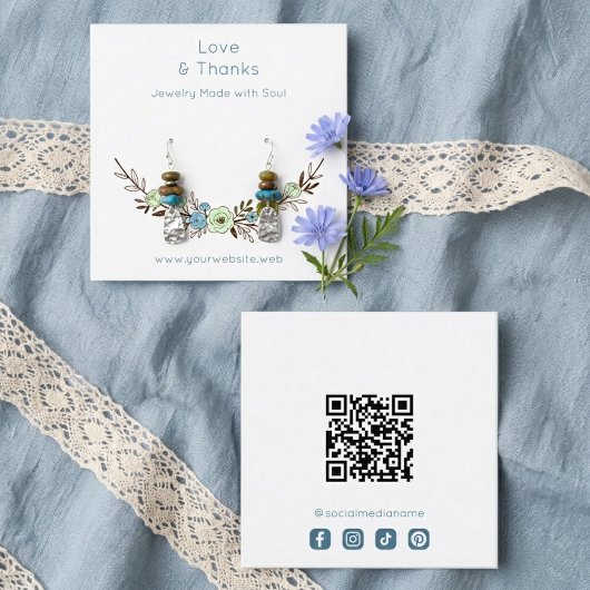Boho Dusty Blue Floral Jewelry Card TMF26 スクエア名刺