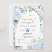 Boho Dusty Blue Floral Love In Bloom Bridal Shower 招待状 (正面)
