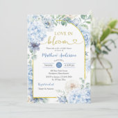 Boho Dusty Blue Floral Love In Bloom Bridal Shower 招待状 (スタンド正面)