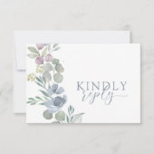 Boho Dusty Blue Floral RSVP Wedding  (正面)