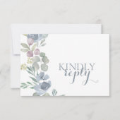 Boho Dusty Blue Floral Wedding RSVP  (正面)