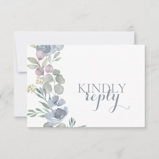 Boho Dusty Blue Floral Wedding RSVP (正面)
