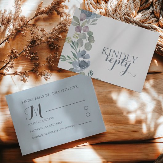 Boho Dusty Blue Floral Wedding RSVP 