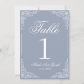 Boho Dusty Blue Floral Wedding Table Number 招待状 (正面)