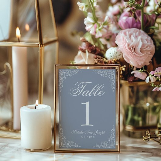 Boho Dusty Blue Floral Wedding Table Number 招待状