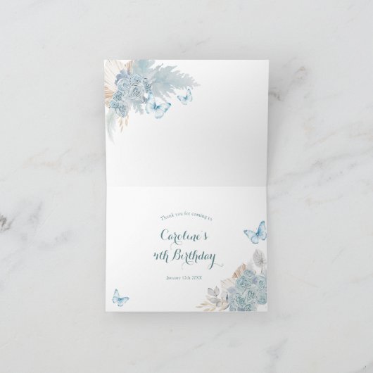 Boho Dusty Blue Flutter on Over Butterfly サンキューカード (内部)