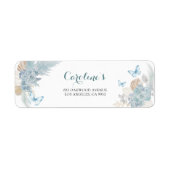 Boho Dusty Blue Flutter on Over Butterfly Address ラベル (正面)