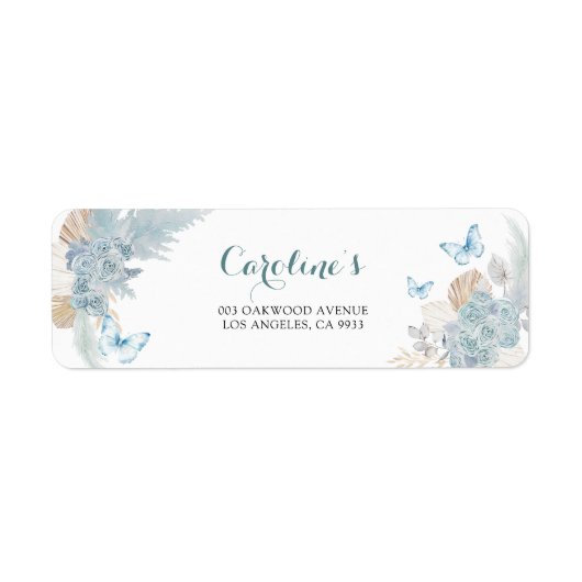 Boho Dusty Blue Flutter on Over Butterfly Address ラベル (正面)