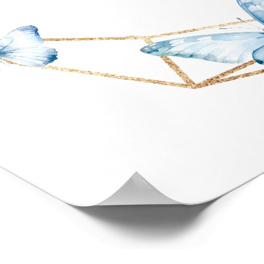 Boho Dusty Blue Flutter on Over Butterfly Welcome ポスター (角)