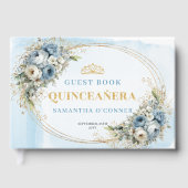 Boho Dusty Blue Gold Eucalyptus Floral Guestbook ゲストブック (正面)