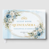 Boho Dusty Blue Gold Floral Eucalyptus Guest Book ゲストブック (正面)