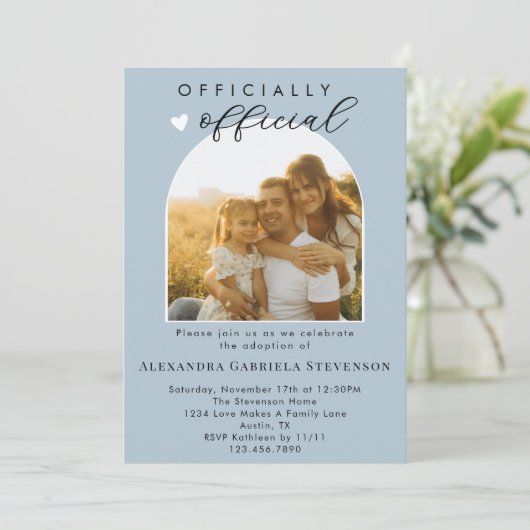 Boho Dusty Blue Official Adoption Day Celebration  招待状 (スタンド正面)