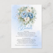Boho Dusty Blue Peonies White Wedding Details Card エンクロージャーカード (正面)