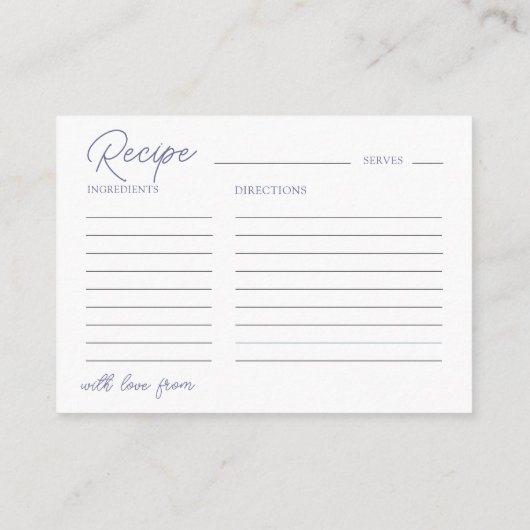 Boho Dusty Blue Recipe for the Bride Floral エンクロージャーカード (裏面)