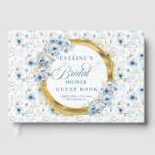 Boho Dusty Blue Sage Gold Floral Bridal Shower ゲストブック (正面)